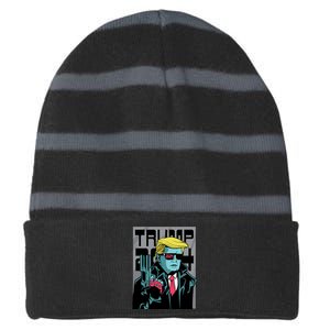 Trump 2024 Comic Striped Beanie with Solid Band