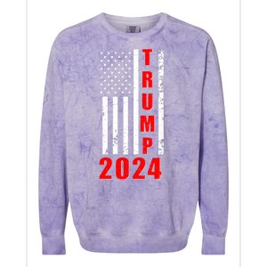 Trump 2024 Election Distressed US Flag Colorblast Crewneck Sweatshirt