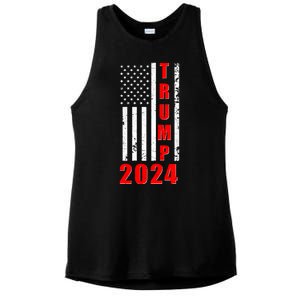 Trump 2024 Election Distressed US Flag Ladies PosiCharge Tri-Blend Wicking Tank