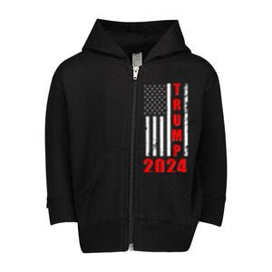 Trump 2024 Election Distressed US Flag Toddler Zip Fleece Hoodie