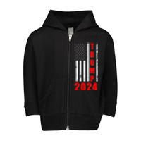 Trump 2024 Election Distressed US Flag Toddler Zip Fleece Hoodie