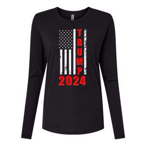 Trump 2024 Election Distressed US Flag Womens Cotton Relaxed Long Sleeve T-Shirt