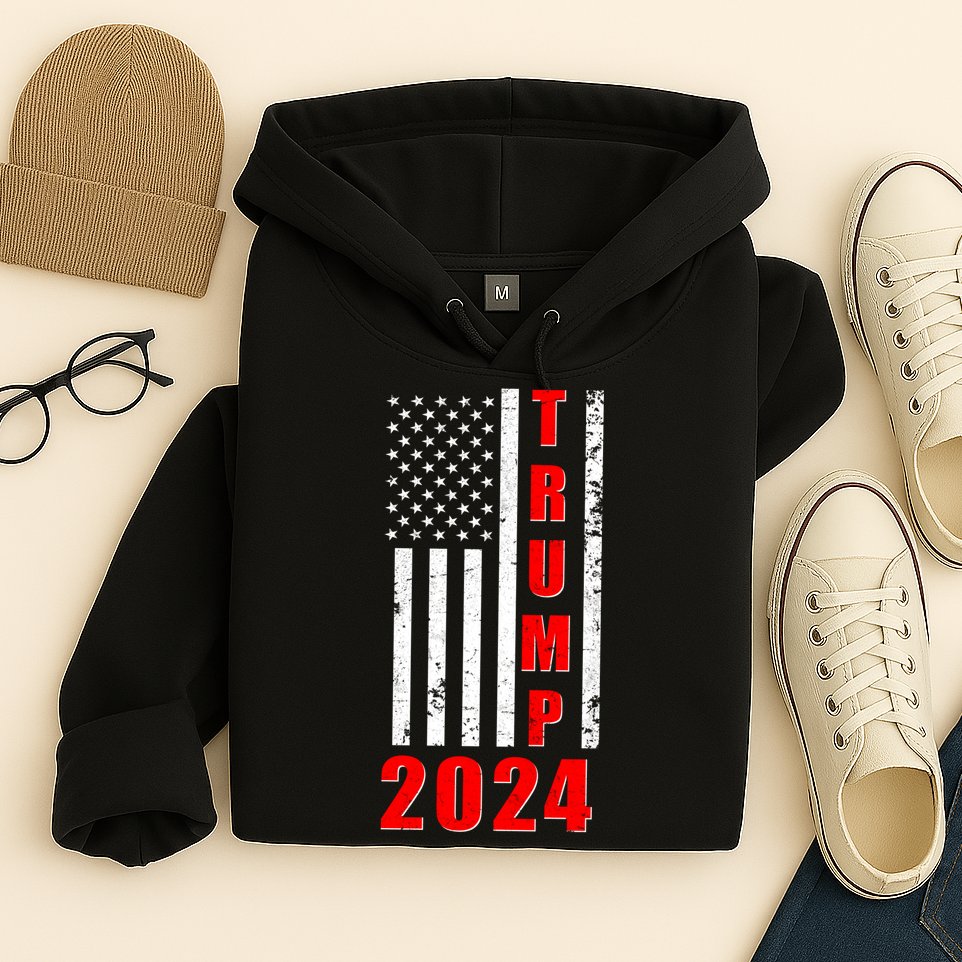 Trump 2024 Election Distressed US Flag Hoodie
