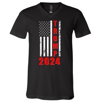 Trump 2024 Election Distressed US Flag V-Neck T-Shirt