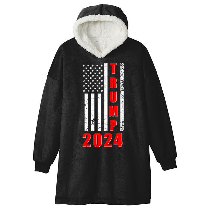 Trump 2024 Election Distressed US Flag Hooded Wearable Blanket