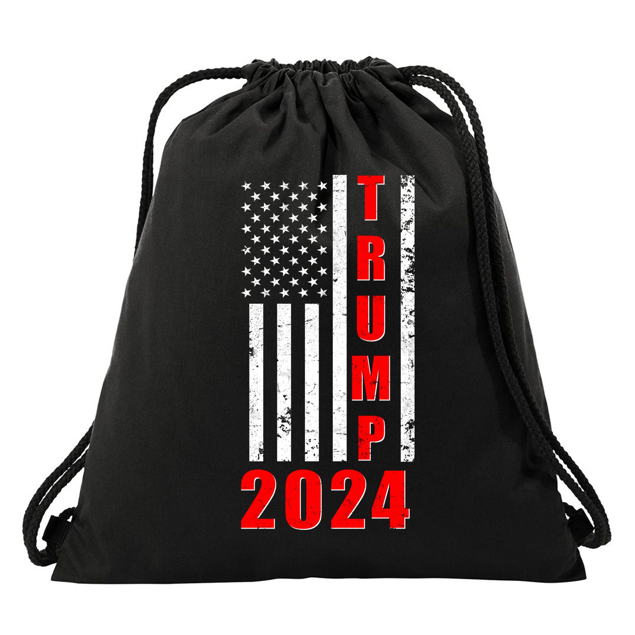 Trump 2024 Election Distressed US Flag Drawstring Bag