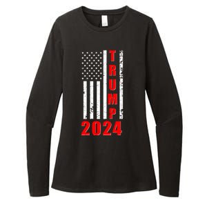 Trump 2024 Election Distressed US Flag Womens CVC Long Sleeve Shirt