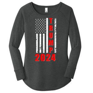 Trump 2024 Election Distressed US Flag Women's Perfect Tri Tunic Long Sleeve Shirt