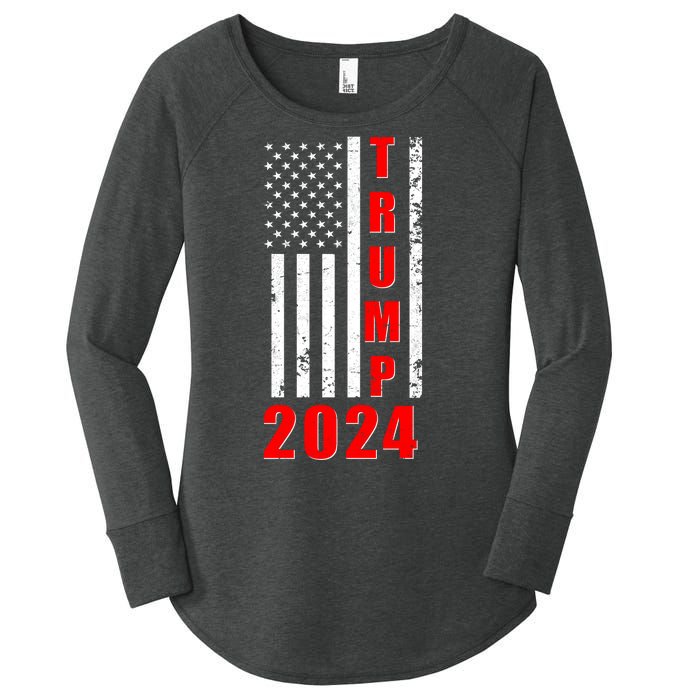 Trump 2024 Election Distressed US Flag Women's Perfect Tri Tunic Long Sleeve Shirt