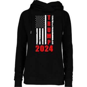 Trump 2024 Election Distressed US Flag Womens Funnel Neck Pullover Hood