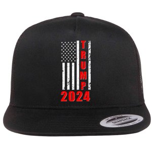 Trump 2024 Election Distressed US Flag Flat Bill Trucker Hat