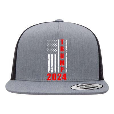 Trump 2024 Election Distressed US Flag Flat Bill Trucker Hat