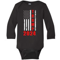 Trump 2024 Election Distressed US Flag Baby Long Sleeve Bodysuit