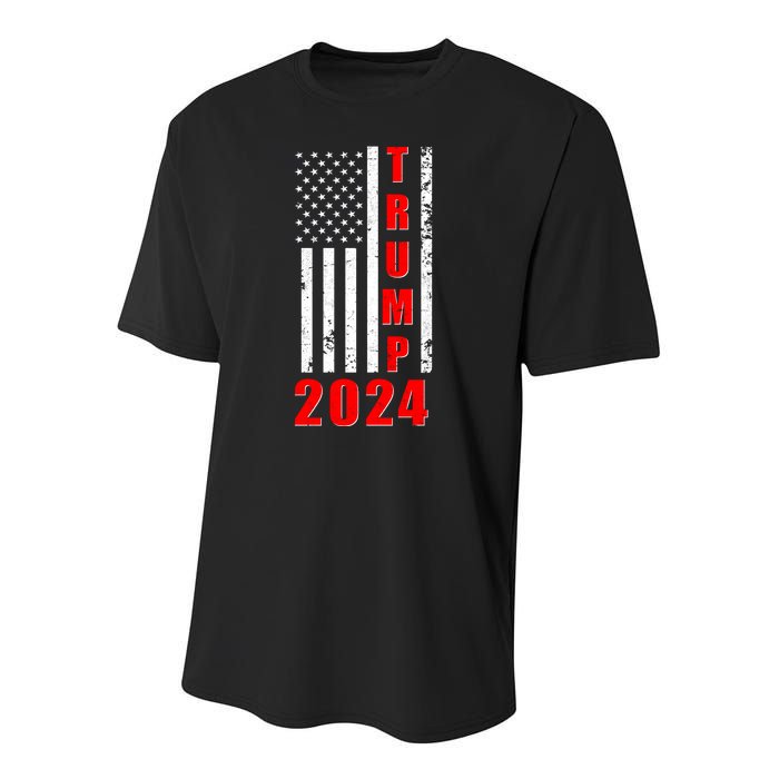 Trump 2024 Election Distressed US Flag Youth Performance Sprint T-Shirt