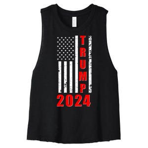 Trump 2024 Election Distressed US Flag Women's Racerback Cropped Tank