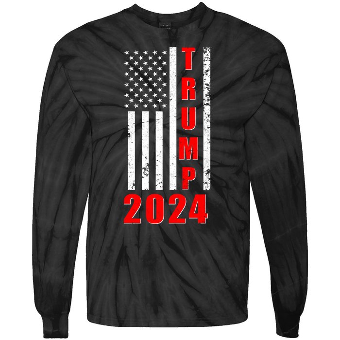 Trump 2024 Election Distressed US Flag Tie-Dye Long Sleeve Shirt