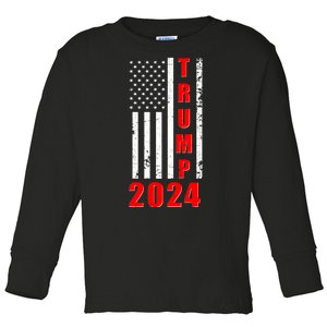 Trump 2024 Election Distressed US Flag Toddler Long Sleeve Shirt