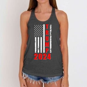 Trump 2024 Election Distressed US Flag Women's Knotted Racerback Tank