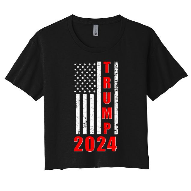 Trump 2024 Election Distressed US Flag Women's Crop Top Tee