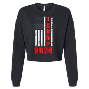 Trump 2024 Election Distressed US Flag Cropped Pullover Crew