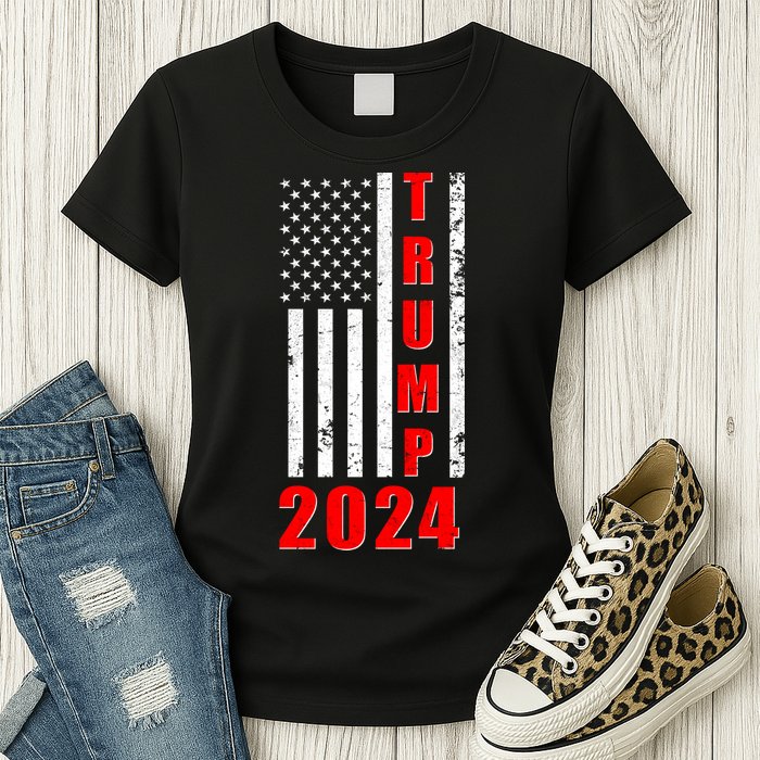 Trump 2024 Election Distressed US Flag Womens T-Shirt