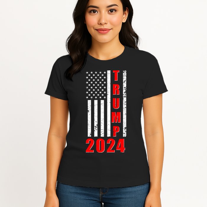Trump 2024 Election Distressed US Flag Womens T-Shirt
