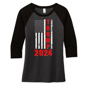 Trump 2024 Election Distressed US Flag Women's Tri-Blend 3/4-Sleeve Raglan Shirt