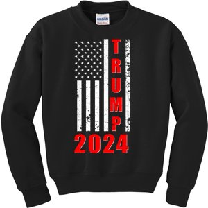 Trump 2024 Election Distressed US Flag Kids Sweatshirt