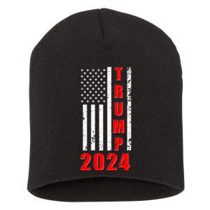 Trump 2024 Election Distressed US Flag Short Acrylic Beanie