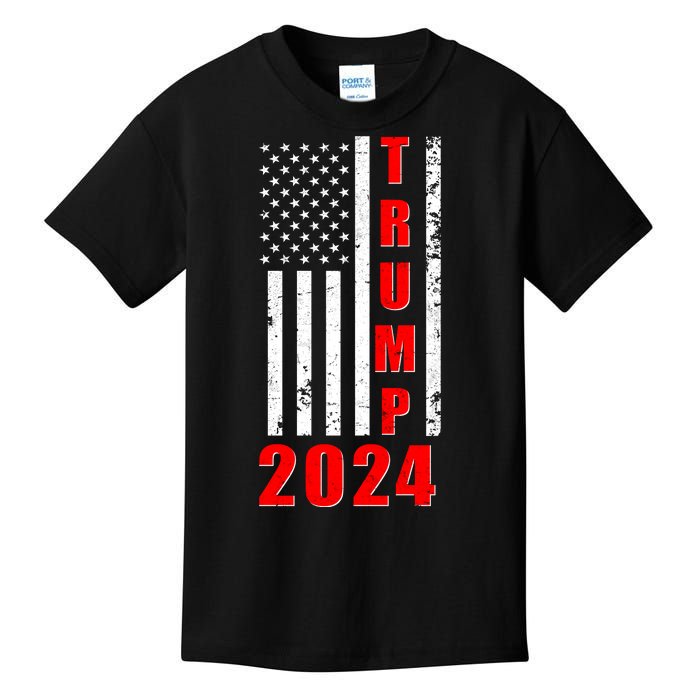 Trump 2024 Election Distressed US Flag Kids T-Shirt