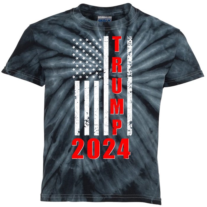 Trump 2024 Election Distressed US Flag Kids Tie-Dye T-Shirt