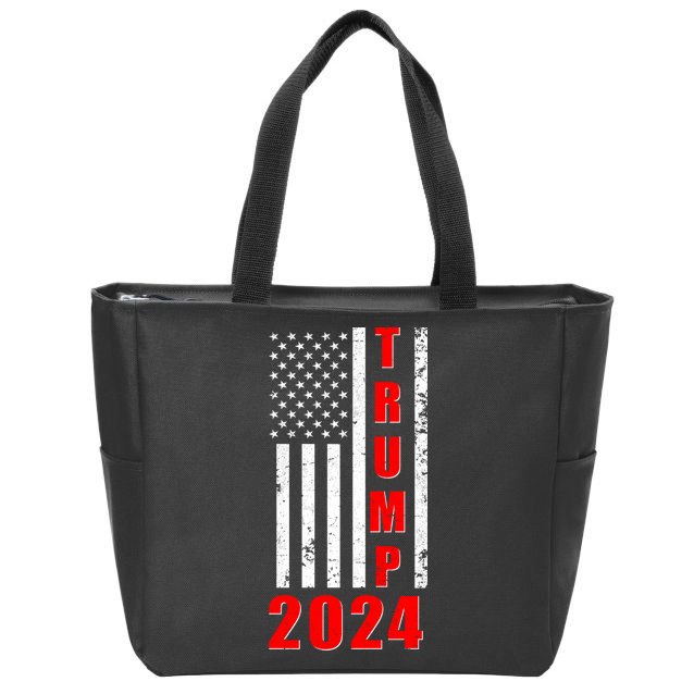 Trump 2024 Election Distressed US Flag Zip Tote Bag