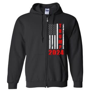 Trump 2024 Election Distressed US Flag Full Zip Hoodie