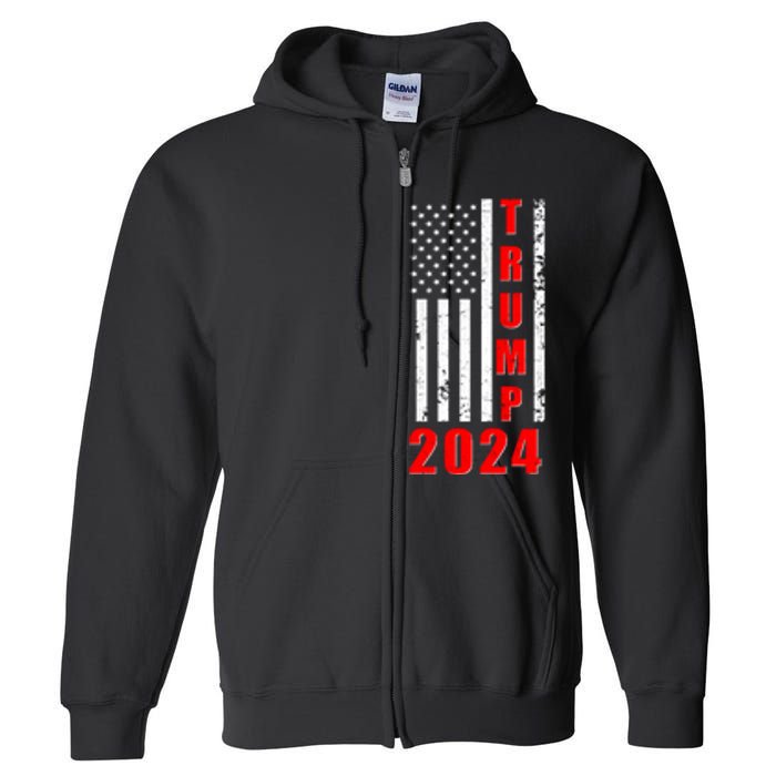 Trump 2024 Election Distressed US Flag Full Zip Hoodie