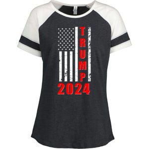 Trump 2024 Election Distressed US Flag Enza Ladies Jersey Colorblock Tee