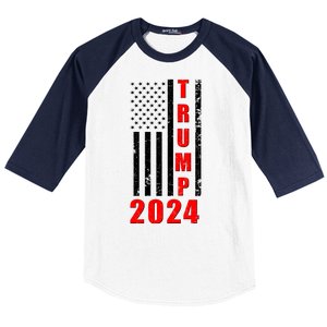 Trump 2024 Election Distressed US Flag Baseball Sleeve Shirt