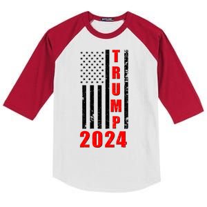 Trump 2024 Election Distressed US Flag Kids Colorblock Raglan Jersey