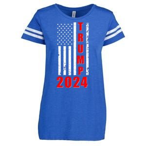 Trump 2024 Election Distressed US Flag Enza Ladies Jersey Football T-Shirt