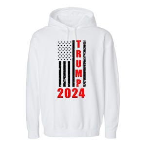 Trump 2024 Election Distressed US Flag Garment-Dyed Fleece Hoodie