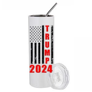 Trump 2024 Election Distressed US Flag Stainless Steel Tumbler