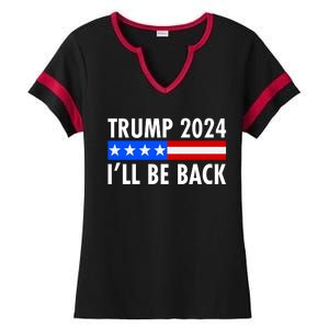 Trump 2024 I'll Be Back US Flag logo Ladies Halftime Notch Neck Tee