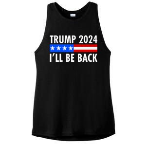 Trump 2024 I'll Be Back US Flag logo Ladies PosiCharge Tri-Blend Wicking Tank