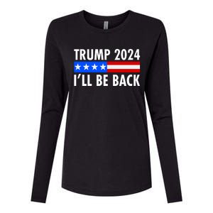 Trump 2024 I'll Be Back US Flag logo Womens Cotton Relaxed Long Sleeve T-Shirt