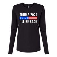 Trump 2024 I'll Be Back US Flag logo Womens Cotton Relaxed Long Sleeve T-Shirt