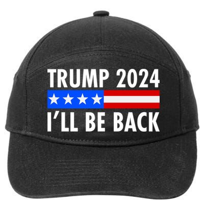 Trump 2024 I'll Be Back US Flag logo 7-Panel Snapback Hat