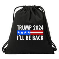 Trump 2024 I'll Be Back US Flag logo Drawstring Bag