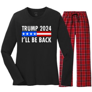 Trump 2024 I'll Be Back US Flag logo Women's Long Sleeve Flannel Pajama Set 