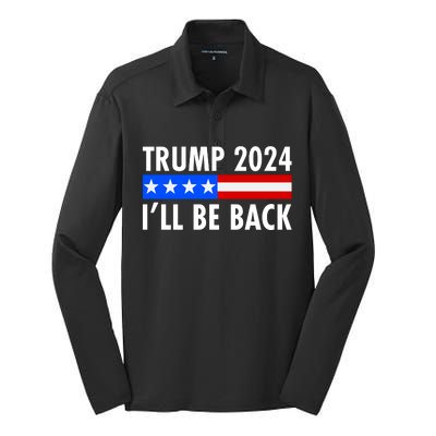 Trump 2024 I'll Be Back US Flag logo Silk Touch Performance Long Sleeve Polo