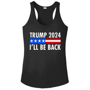 Trump 2024 I'll Be Back US Flag logo Ladies PosiCharge Competitor Racerback Tank