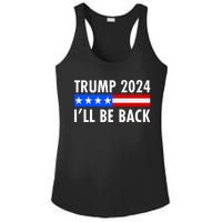 Trump 2024 I'll Be Back US Flag logo Ladies PosiCharge Competitor Racerback Tank